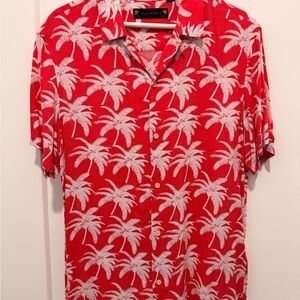 All Saints Red and White Palm Print Men's Shirt